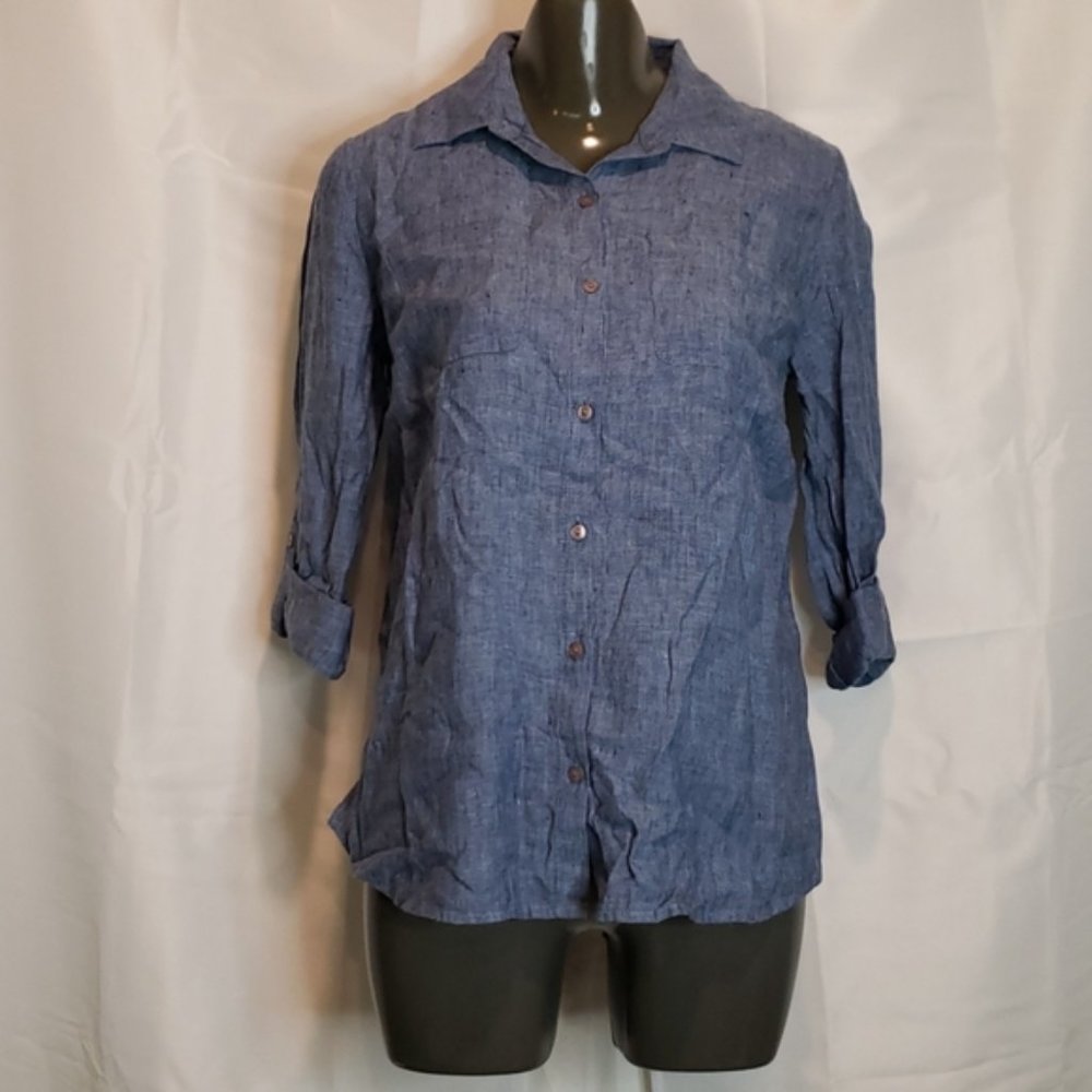 Charter Club Linen Button Down Petite Blouse